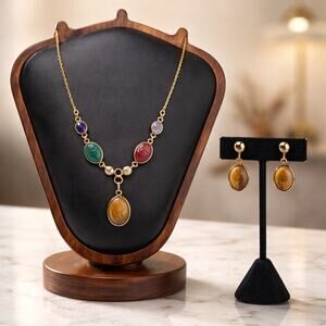 Vintage 12K Gold Filled Scarab Necklace Earrings Set 1950s